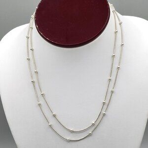 Silver Tone Stationary Small Bead Necklace Lobster Clasp Length 24"